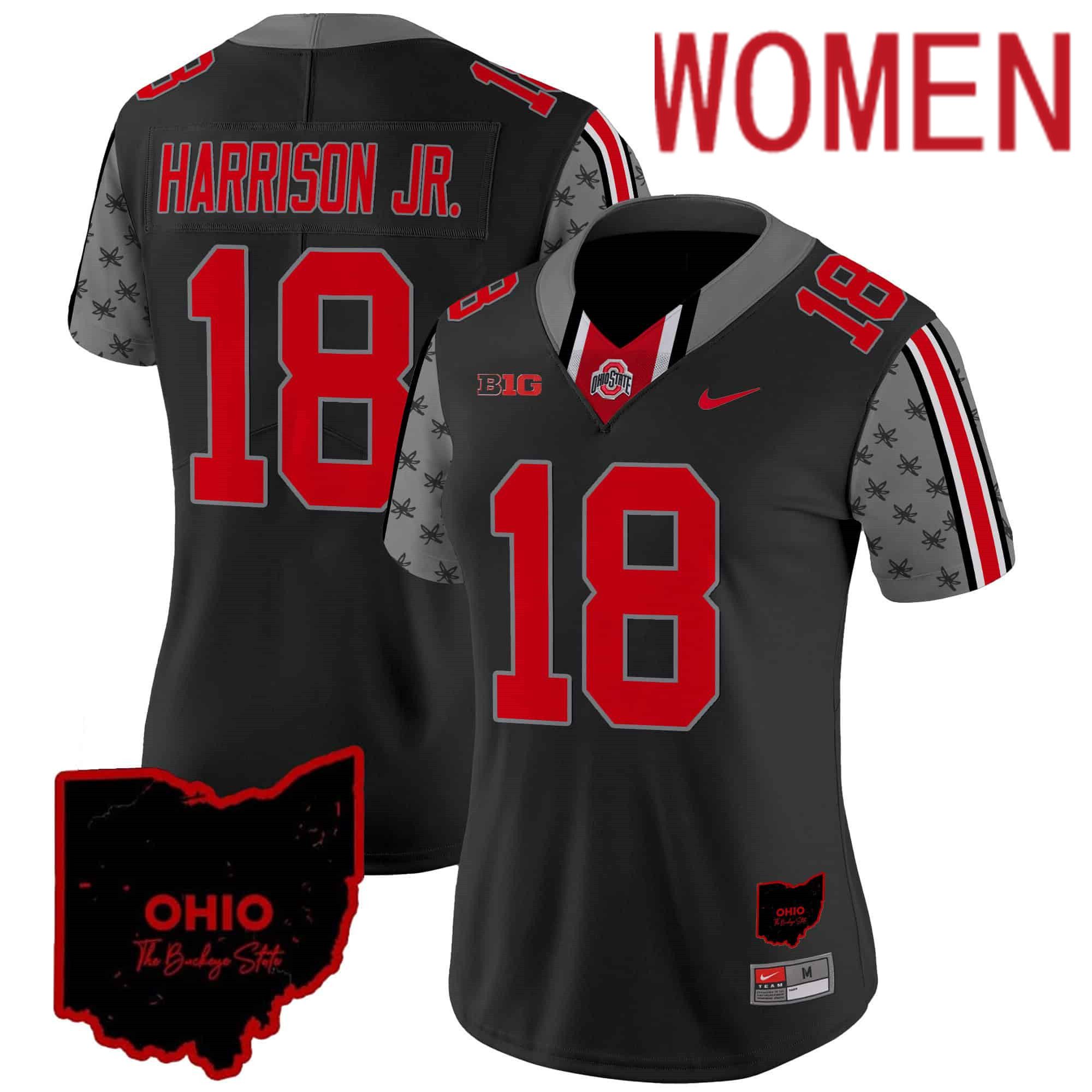 Women Ohio State Buckeyes #18 Harrison jr Black 2024 Nike Home Patch Vapor Limited NCAA Jersey style 1